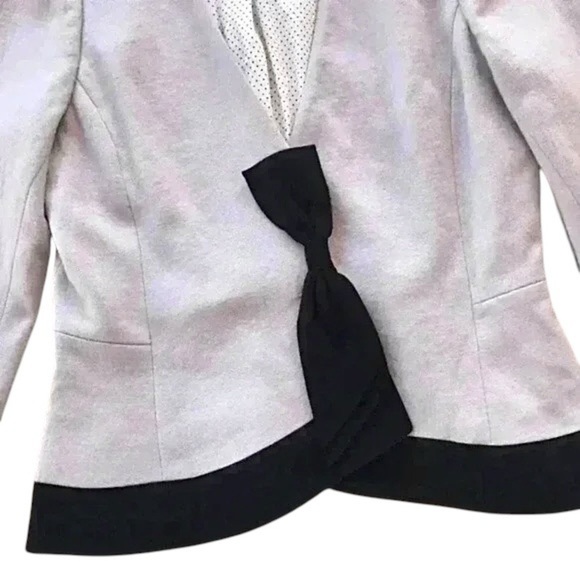 Elevenses Anthropologie Wool Buttoned Bow Blazer Jacket Gray Black Size 8 - Picture 3 of 6